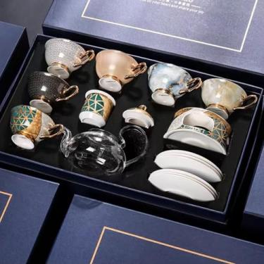 Imagem de Scizorito Conjunto de chá de café de porcelana chinesa, conjunto de chá da tarde leve inglês com fogão de chá adequado como presente para o dia das mães, aniversário, Natal e reuniões (6 xícaras