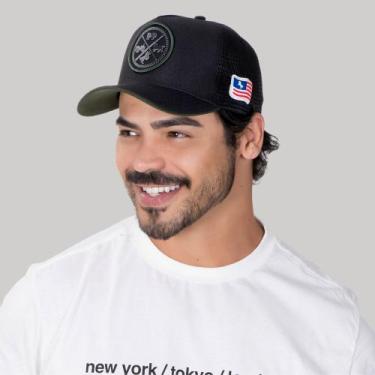 Imagem de Boné Agro Country Preto Bandeira Eua Tela Masculino Trucker - Pampas C
