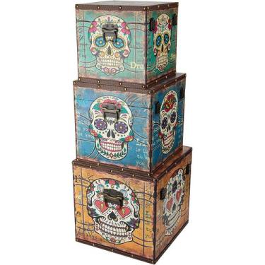 Imagem de Caixa Organizadora Bau Skull em Mdf Multicol 3 Peças Decor - NH