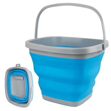 Imagem de Balde de esfregão dobrável de 7 litros com alça para limpeza doméstica, balde de gelo portátil de silicone para acampamento ao ar livre, pesca, lavagem de carro, banheira quadrada de plástico para