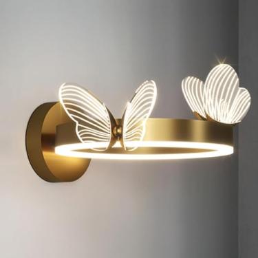 Imagem de Luminárias de parede LED vintage com anel dourado, estilo meados do século, estilo borboleta, estilo antigo, industrial, para quarto de meninas, sala de estar, quarto infantil