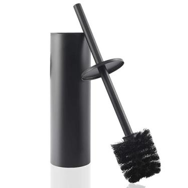 Imagem de Conjunto de escova e suporte, escova de vaso sanitário de aço inoxidável com base e cabo longo escova de limpeza de vaso sanitário para banheiro, preto fosco.