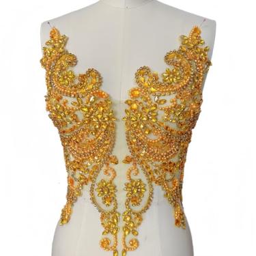Imagem de Apliques de renda de strass feitos à mão costurados em contas de vidro acessório para roupas sociais (ouro)