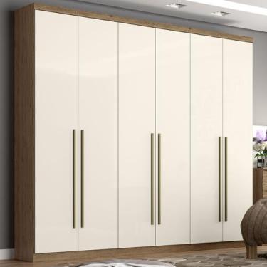 Imagem de Guarda-Roupa Casal Ravé 6 Portas 3 Gavetas Rústico/Off White - Pnr Móv