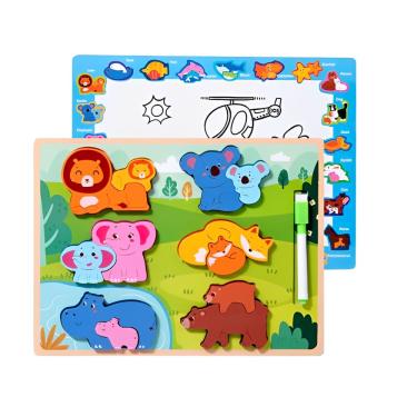 Imagem de Quebra-Cabeça De Mdf 3D Infantil Educativo Com Quadro Branco Para Desenho