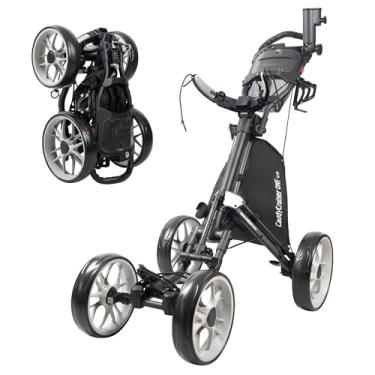 Imagem de Caddytek Carrinho de golfe CaddyCruiser ONE V8 com 4 rodas - Carrinho dobrável de alumínio leve com rodas de EVA, freio de pé, alça ajustável, cesta térmica, suporte de guarda-chuva, suporte de bebida