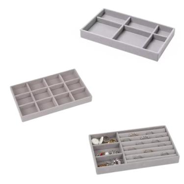 Imagem de Porta Jóias de Veludo para Closet Gavetas Bandeja Organizador de Bijuterias Anel Brinco Relógio Pulseira e Colares (KIT BANDEJA 2, 3 E 4 (3 UN CIN)