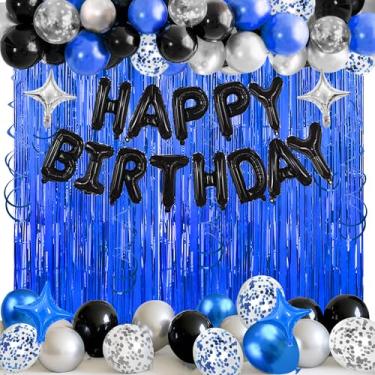Imagem de 92 peças de decorações de feliz aniversário preto e prata cortinas de franjas vórtice para meninos, homens, meninas, mulheres, 16, 18, 20, 21, 25, 30, 40, 50, 60 anos, decorações de festa de