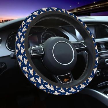 Imagem de NOMEDOGYIm Capa de volante de urso coala coala em fundo azul escuro capa de volante para mulheres e homens, antiderrapante, respirável, protetor de volante, acessórios de carro, material de neoprene
