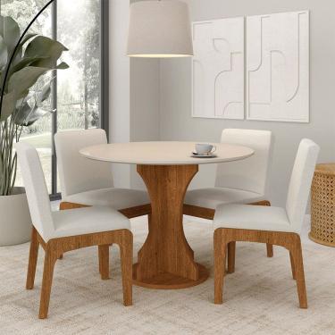 Imagem de Mesa Redonda Messina 4 Cadeiras Estofadas Freijó/off/bouclé Off - M.a