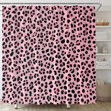 Imagem de UEAUUN Cortina de chuveiro com estampa de leopardo rosa, estampa de guepardo, safári, estampa de pele de safári, poderoso gato de guepardo, panthera, pele preta, tecido de vida selvagem, conjunto de