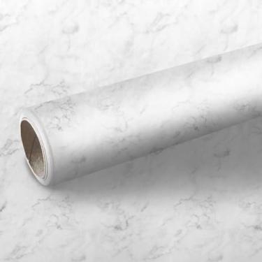 Imagem de Papel de Parede Autoadesivo de Mármore Texturizado, Branco, 5 Metros x 45 cm