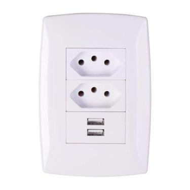 Imagem de Tomada Espelho C/ 2 Entradas Usb 10A 5V Bivolt 110V 220V