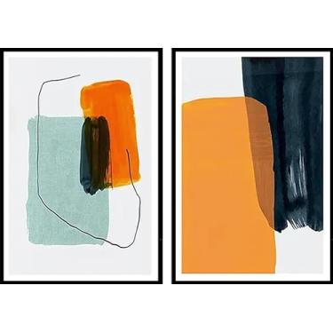 Imagem de Kit com 2 Quadros Decorativos Abstrato Vibrante com Moldura Caixa, na posição Vertical, ideal para ambiente de Sala, Quarto, Escritorio, Recepção e Hall