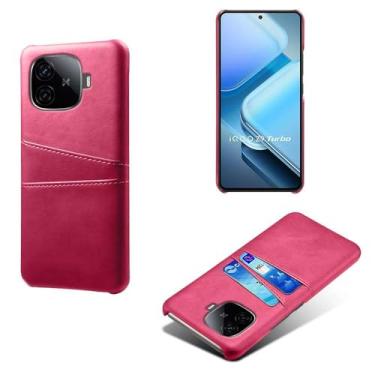 Imagem de Capas Compatível com VIVO iQOO Z9 Turbo,Caso de couro PU-Tampa de telefone a prova de choque com 2 slots de cartão,Proteção anti-impressão digital e anti-gota-Rose Red