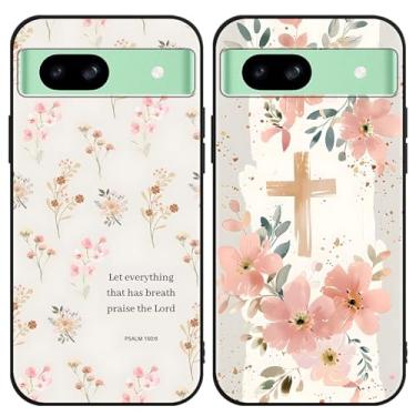 Imagem de Zrutru Pacote com 2 capas de telefone florais de desenho animado para Google Pixel 8A 6,1 polegadas, lindas capas com estampa de colagem de flores kawaii, design estético, capa protetora de TPU preta