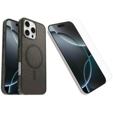 Imagem de OtterBox iPhone 16 Pro Max (apenas) - Pacote: Capa Symmetry+ Clear Series - Stardust Night (Silverflake/Trans Black) - Protetor de tela de vidro premium - Encaixa-se ao MagSafe - Ultralegre