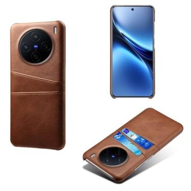 Imagem de Capas Compatível com VIVO X200 PRO 5G,Caso de couro PU-Tampa de telefone a prova de choque com 2 slots de cartão,Proteção anti-impressão digital e anti-gota-Brown