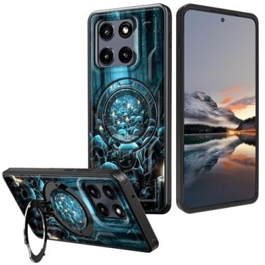 Imagem de Capa para Motorola Moto G Stylus 5G 2025 com suporte e suporte de anel – proteção contra quedas militar, parte traseira rígida de policarbonato à prova de choque e capa de telefone de silicone macio