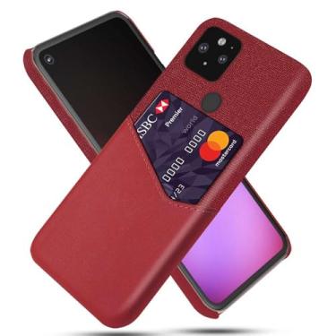 Imagem de Capa para Google Pixel 5,Tela e tampa de couro PU,Anti-deslizante,Resistência à impressão digital,Caso de proteção de 360°com 1 slot de cartão atrás-Red