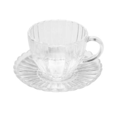 Imagem de Conjunto 6 Xícaras de Chá de Vidro com Pires Pétala 220ml - Wolff