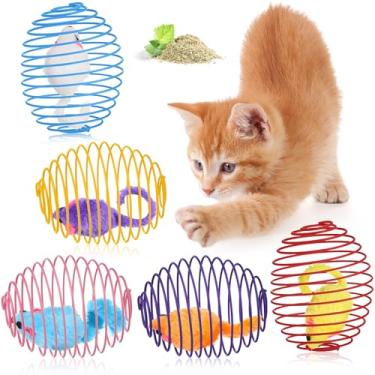 Imagem de Jecery 5 peças de bolas de mola extensíveis para gatos, rolos, bobinas coloridas e divertidas, brinquedo de ação de primavera, ratos enjaulados para gatos e gatos, suprimentos para animais de