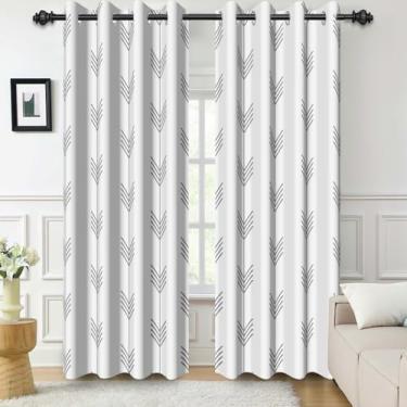 Imagem de Cortinas blecaute brancas para quarto, cortinas de janela com estampa listrada de flecha 213 cm de comprimento, conjunto de 2 painéis, cortinas de janela com isolamento térmico com redução de ruído