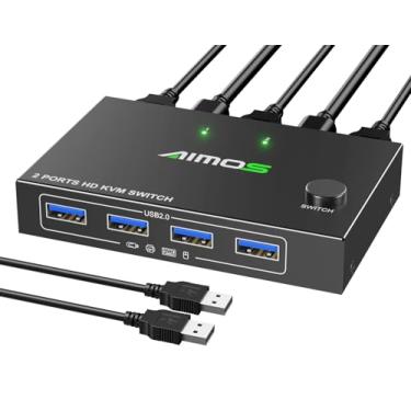 Imagem de HDMI KVM Switch 1 Monitor 2 Computadores 4K@60Hz,USB KVM Switches para 2 Desktops ou Laptops Compartilhando um único Monitor e Teclado Impressora do Mouse,Plug and Play,2 Cabos USB Incluídos