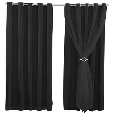 Imagem de Cortina Blackout PVC Com Voil Xadrez 2,80M x 2,80M Sala Quarto 100% Blecaute Para Varão Simples
