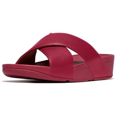 Imagem de FitFlop Sandálias femininas de couro Lulu Cross Slide Wedge, Redberry, 38