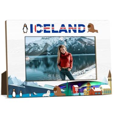 Imagem de Molduras de madeira com tema da Islândia, aniversário, férias, presentes de lua de mel, presentes para mulheres, amigas, casais, sala de estar, escritório, mesa, 10 x 15 cm, moldura com suporte