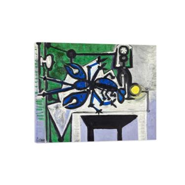 Imagem de LXURY Picsaso Pintura famosa em tela - Impressão em tela - Reproduções de imagens em tela - Marisco e garrafa - Pôster de arte para decoração de parede 80 x 95 cm 31 x 37 polegadas Tela embrulhada