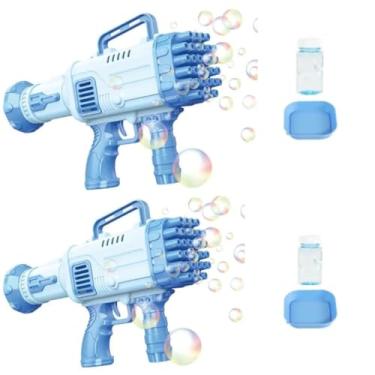 Imagem de KIT 2 Lança Bolhas DE Sabão Pistola Bazuka ARMA De Brinquedo A Pilha FAZER BOLHAS AUTOMÁTICA SOPRO 34 FUROS AUTO VOLUME DE BOLHAS ELETRICA BOLINHA MAQUINA ARMINHA (AZUL)
