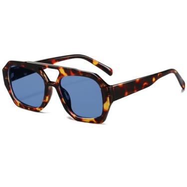 Imagem de Breaksun Óculos de sol aviador retrô para mulheres e homens, modernos, anos 70, hexagonal, quadrado, ponte dupla, óculos de sol vintage, Tartaruga/azul, MM