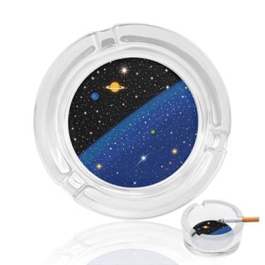 Imagem de Cinzeiro de vidro de cristal de astronomia universo, cinzeiro redondo para fumar de vidro resistente, portátil, decorativo, moderno, para uso em casa, escritório, interior, exterior, pátio