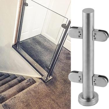 Imagem de Postes De Balaustrada Attic St Poste De Corrimão De Vidro Com Grampos De Torneira Sistema De Corrimão De Convés Redondo Taxa De Pátio Balaustrada Poste Interior Externo Kit De Corrimão