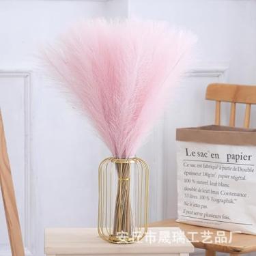 Imagem de kit 20 Flores artificiais de junco, rabo de cão e junco decorativo para arranjos florais(Rosa,Aproximadamente 53 cm)