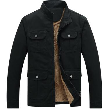 Imagem de Jaquetas Masculinas De Lã Sherpa à Prova De Vento Com Gola Virada Para Baixo Manga Longa Cor Sólida Ajuste Regular Quente Grosso Militar Jaqueta Bomber Agasalhos De Trabalho Com, C-Black, XXL