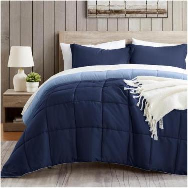 Imagem de Conjunto de edredom satisomnia King Size azul marinho reversível