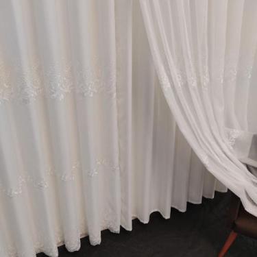 Imagem de Cortina Para Varão Voil Bordada 2,60 Altura 4 Largura Com Forro Leve -