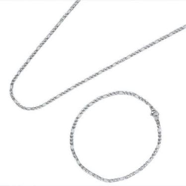 Imagem de Kit Conjunto Corrente Cordão Pulseira Masculina 3x1 Aço Fina - Papillo