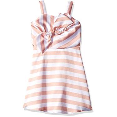 Imagem de Amy Byer Vestido de festa com laço frontal grande para meninas, Boho rosa/listras brancas, 16
