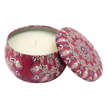 Imagem de Vela Aromática de Vanilla 130ml – Cera de Coco, Artesanal, Lata Metálica com Estampa de Mandala