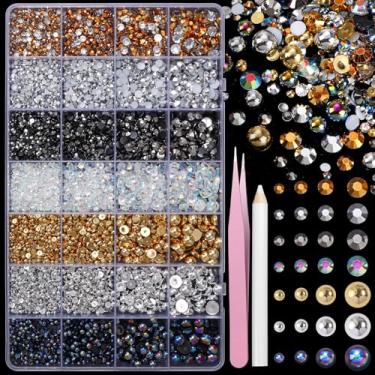 Imagem de 22000 peças de pérolas planas de ouro preto prata e strass para artesanato, strass de resina pedras preciosas pérolas para deslumbramento, tamanho misto 3-6 mm contas de meia pérola para unhas rosto