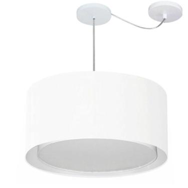Imagem de Lustre Pendente Cilíndrico Com Desvio De Centro Vivare Md-4315 Cúpula Em Tecido 50x30cm - Bivolt Branco 127/220v