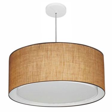 Imagem de Lustre Pendente Cilíndrico Duplo Vivare Md-4291 Cúpula Em Tecido 60x30cm - Bivolt Palha...