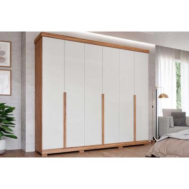 Imagem de Guarda Roupa 6 Portas e 6 Gavetas c/ Pés Guarapari Avelã/Off White - Panan