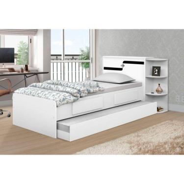 Imagem de Cama Baú Hortência com Auxiliar J&A Móveis Branco/Preto/Lilás/Pink