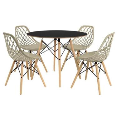 Imagem de Kit Mesa Redonda Chanfrada Eames 90cm Preta com 4 Cadeiras Kaila DSW F