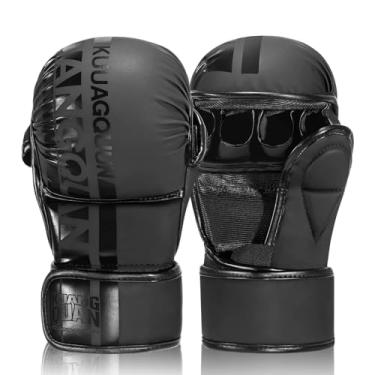 Imagem de Luvas de MMA, Luvas de Sparring para Artes Marciais, Palma Aberta, Material PU Premium com Proteção EVA, Preto (L)